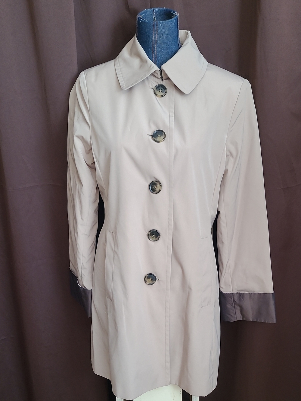 London Fog Beige Trench Coat with Contrast Cuffs